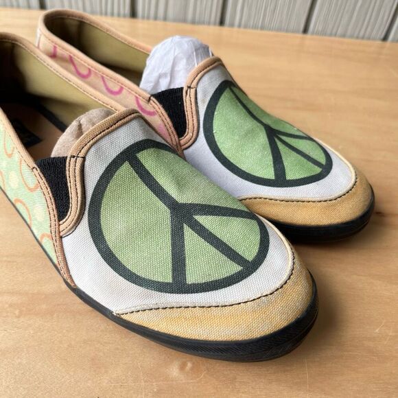 Keds Custom Peace Sign Slip-On Shoes Size 8.5 Colorful Canvas Retro Y2K Style - Picture 9 of 14